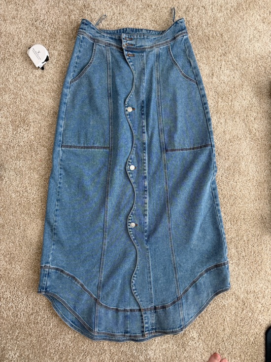 blue b Dresses & Skirts - Blue B Women's Light Blue Denim Straight Skirt with Wavy Front Placket